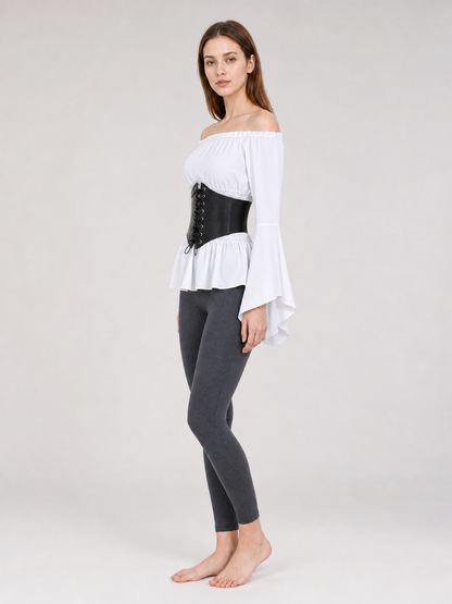 Off-the-Shoulder Blouse with Belt, Vintage Style