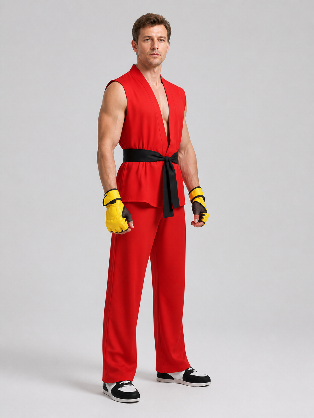 Ken Street Fighter Cosplay Costume: Top, Pants, Belt side view