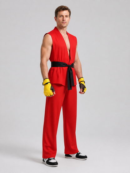 Ken Street Fighter Cosplay Costume: Top, Pants, Belt side view