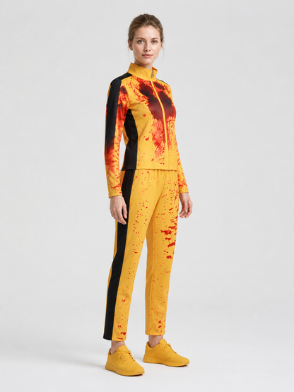 Yellow cosplay tracksuit with blood print side view