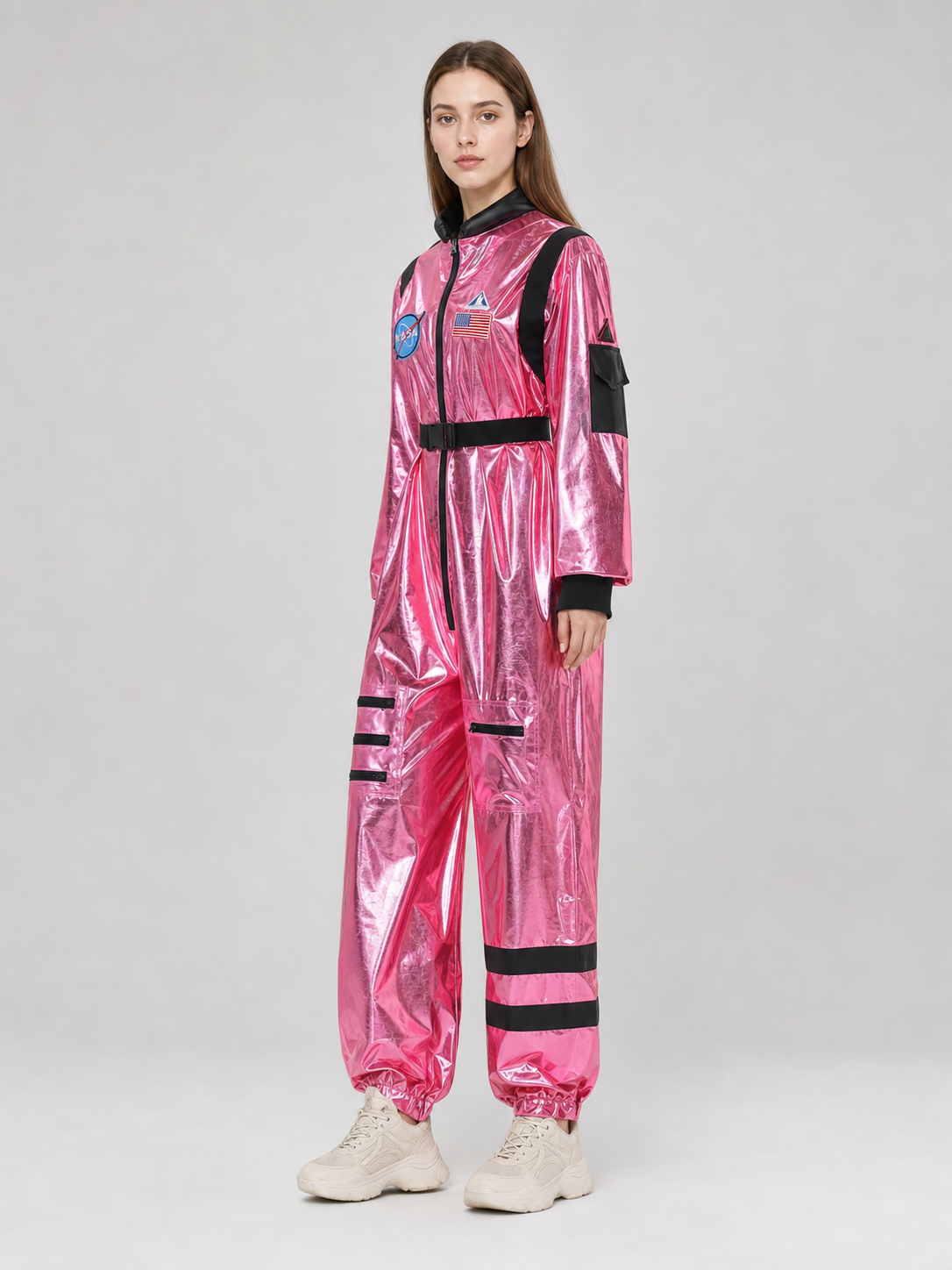 Pink NASA Space Jumpsuit with Patches side view