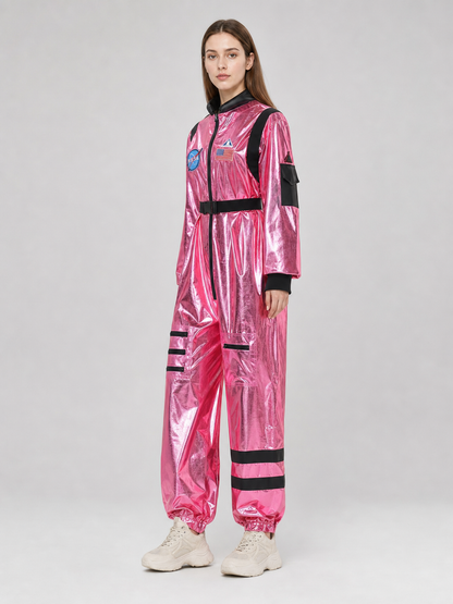 Pink NASA Space Jumpsuit with Patches side view