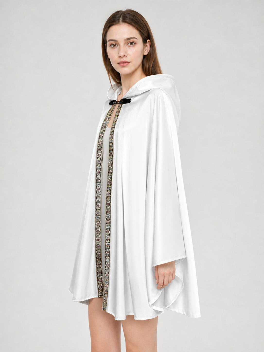 White Medieval Hooded Costume Cloak