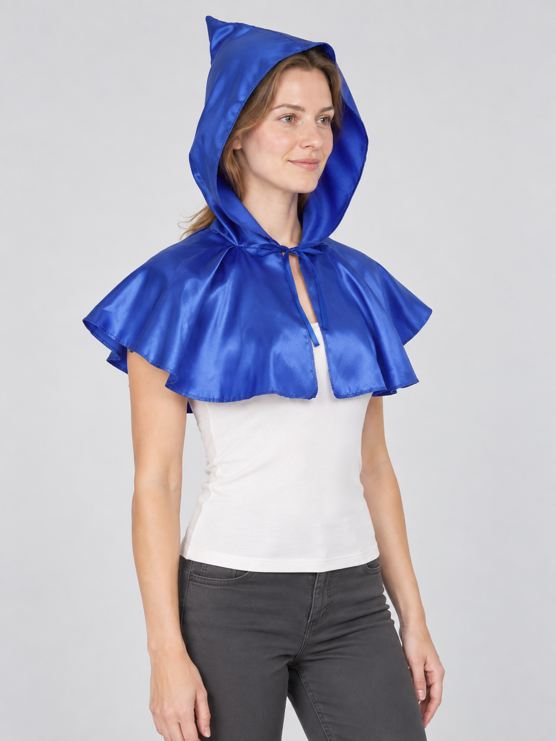 Short Blue Satin Cape with Hood
