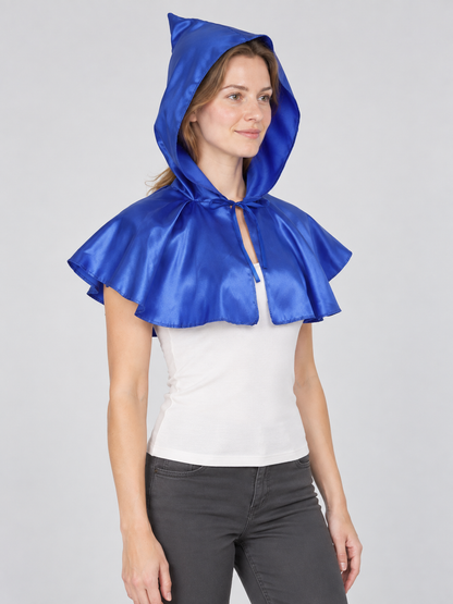 Short Blue Satin Cape with Hood