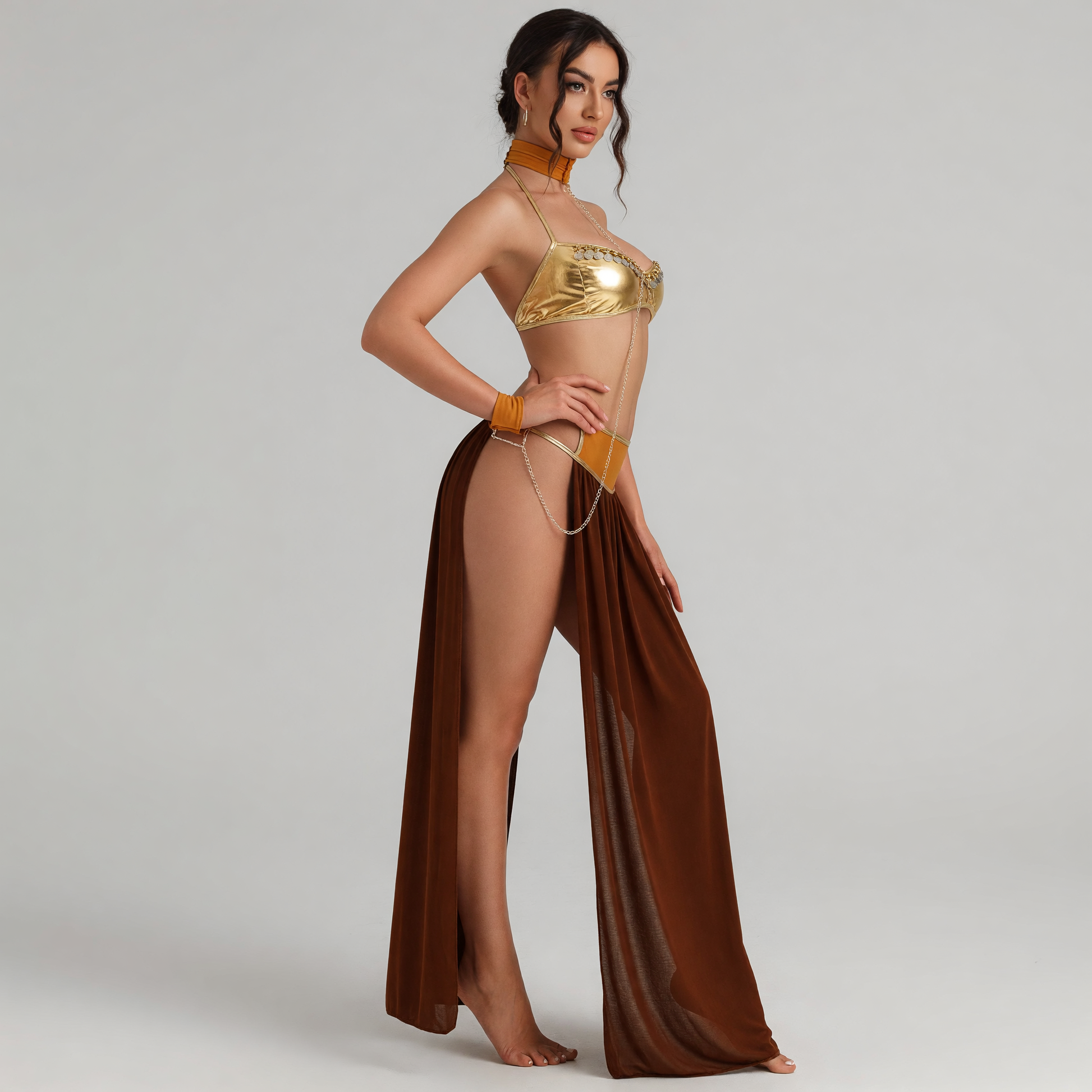 Cleopatra Costume with Chains and High Slit