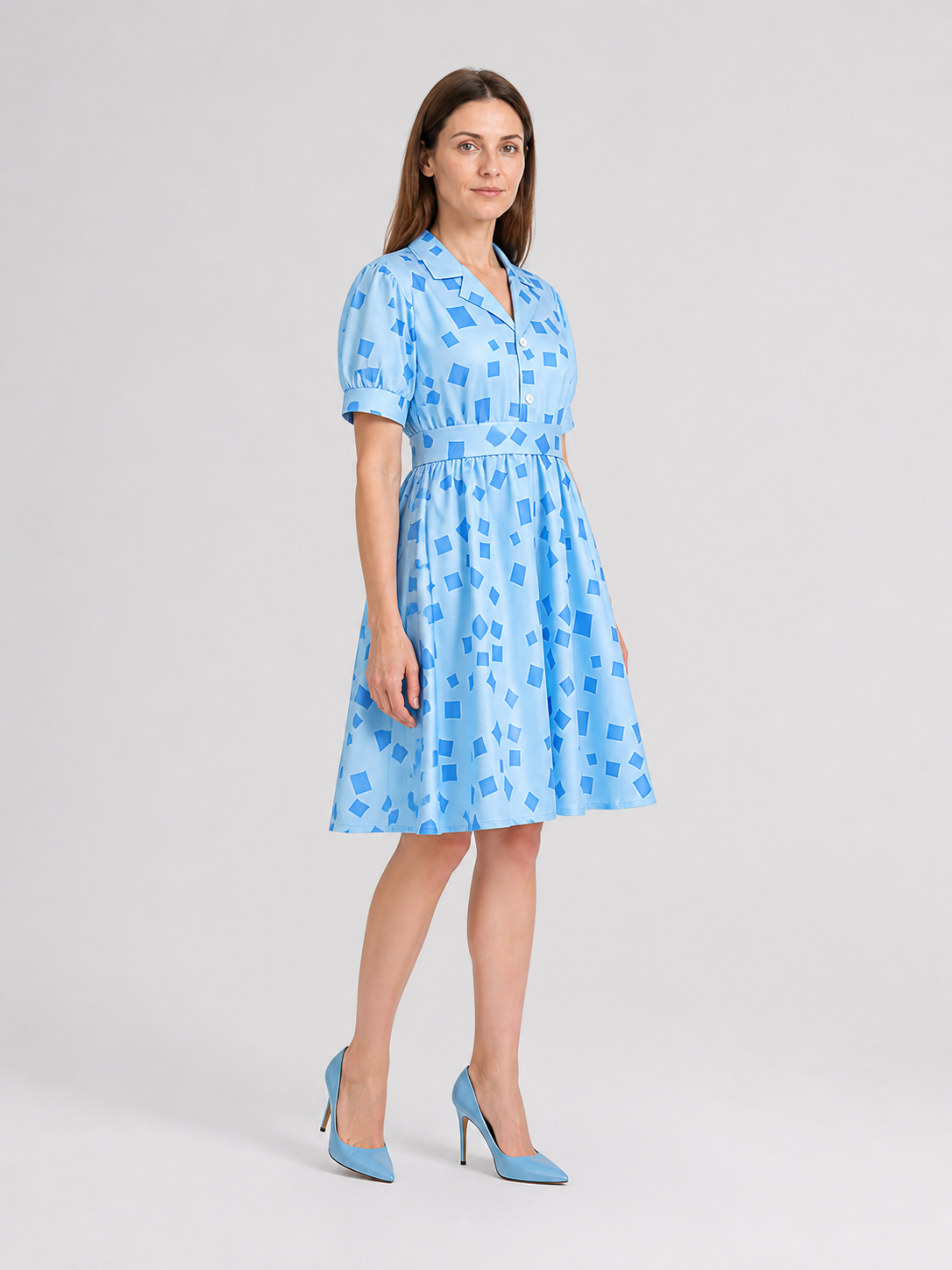 Matilda Cosplay Dress, Blue, with Collar side view
