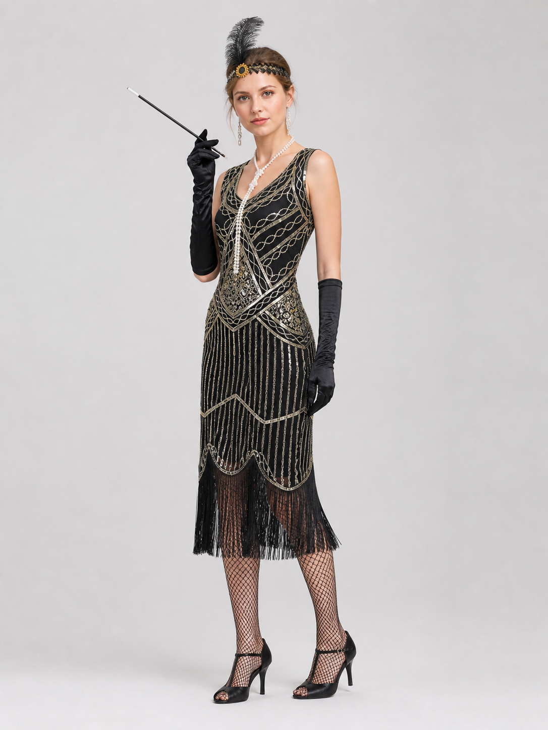 Vintage Gatsby-Style Set: Fringed Dress side view