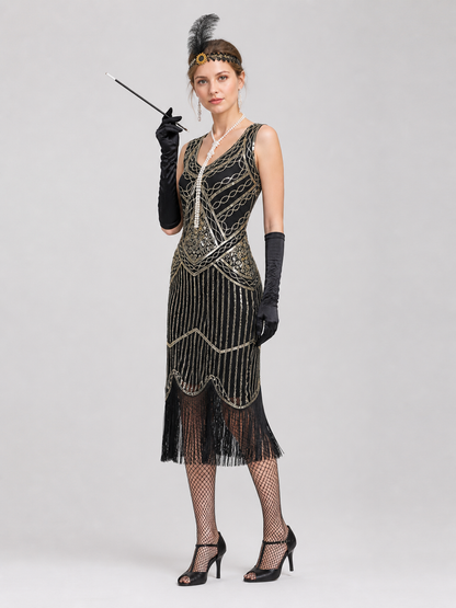 Vintage Gatsby-Style Set: Fringed Dress side view