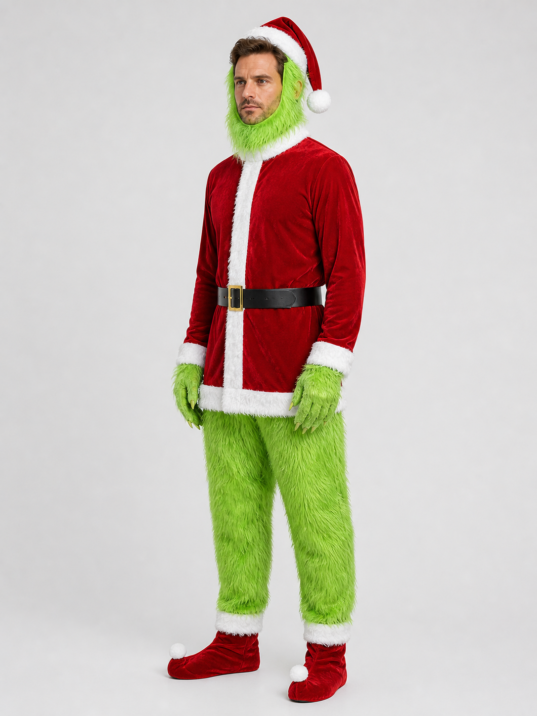 Grinch Costume for New Year's, Green Furry Look side view