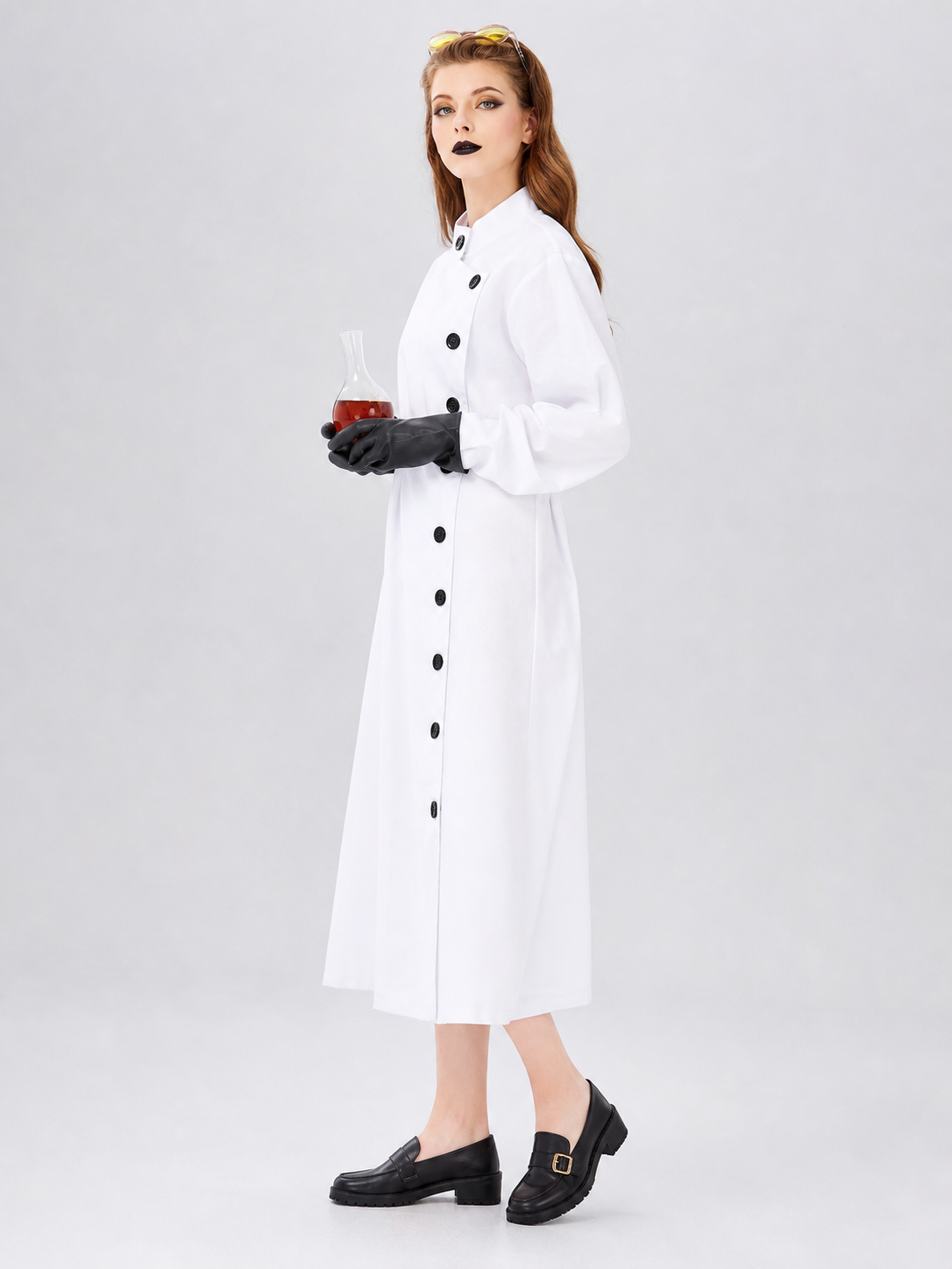 Scientist Costume: White Long Lab Coat with Collar