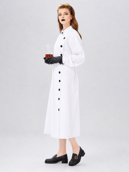 Scientist Costume: White Long Lab Coat with Collar