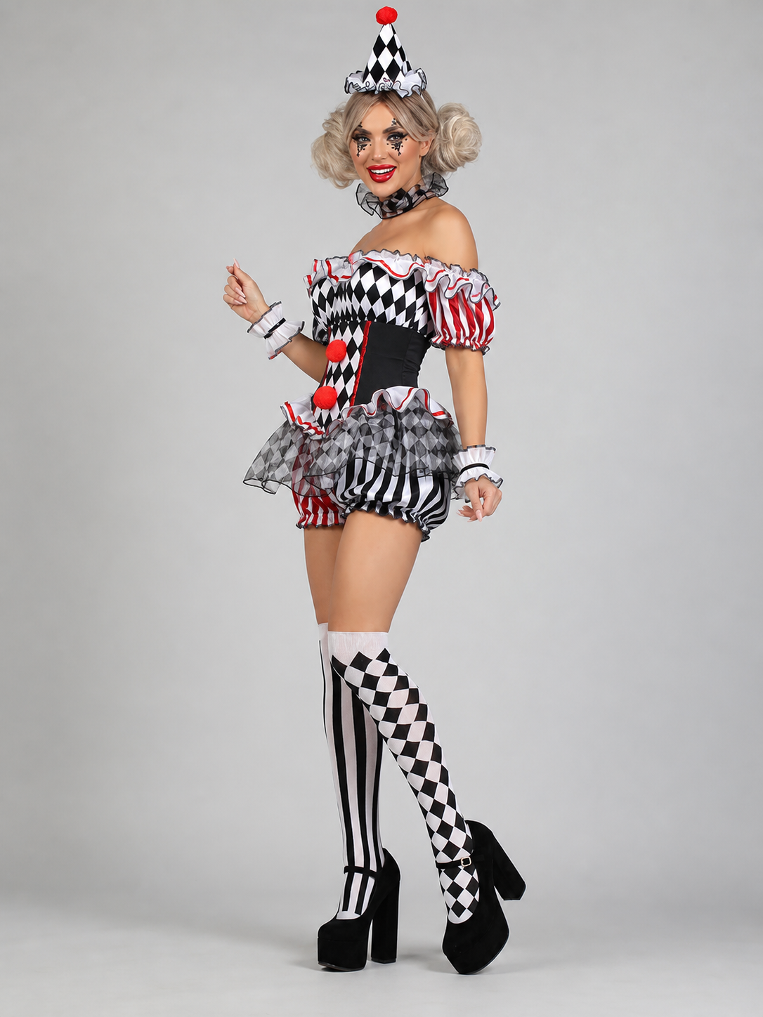 Clown Costume with Hat and Stockings