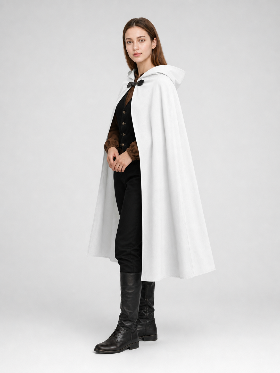 White medieval costume cloak with hood
