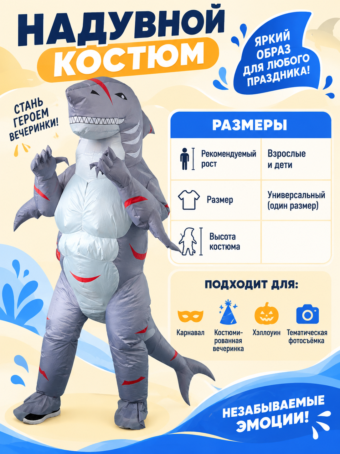Inflatable Gray Tooth Monster Costume with Tail