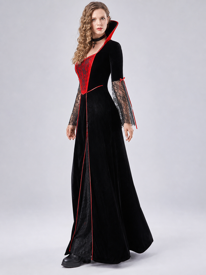 Gothic Costume Dress with Red Trim and Collar