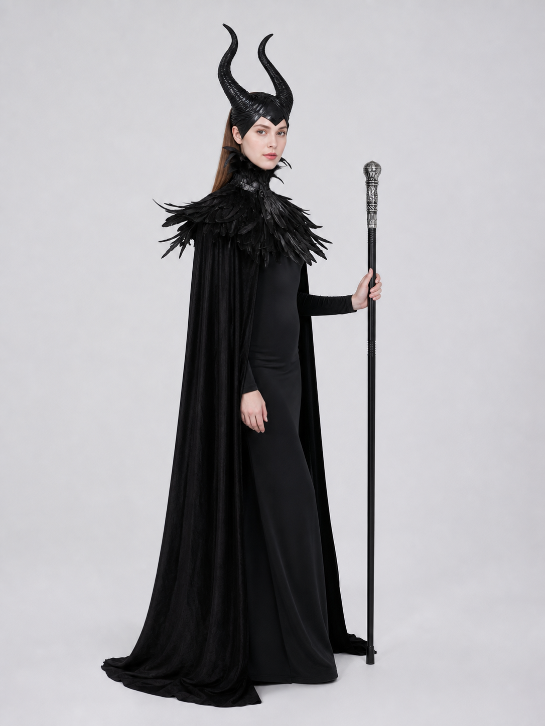 Black cape with scepter, dark fantasy-style set