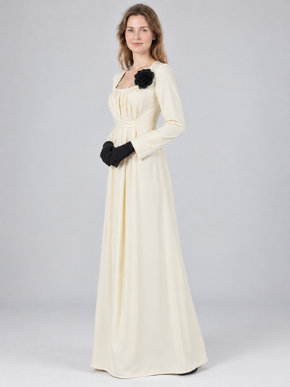 Carnival costume: dress, black gloves, rose brooch