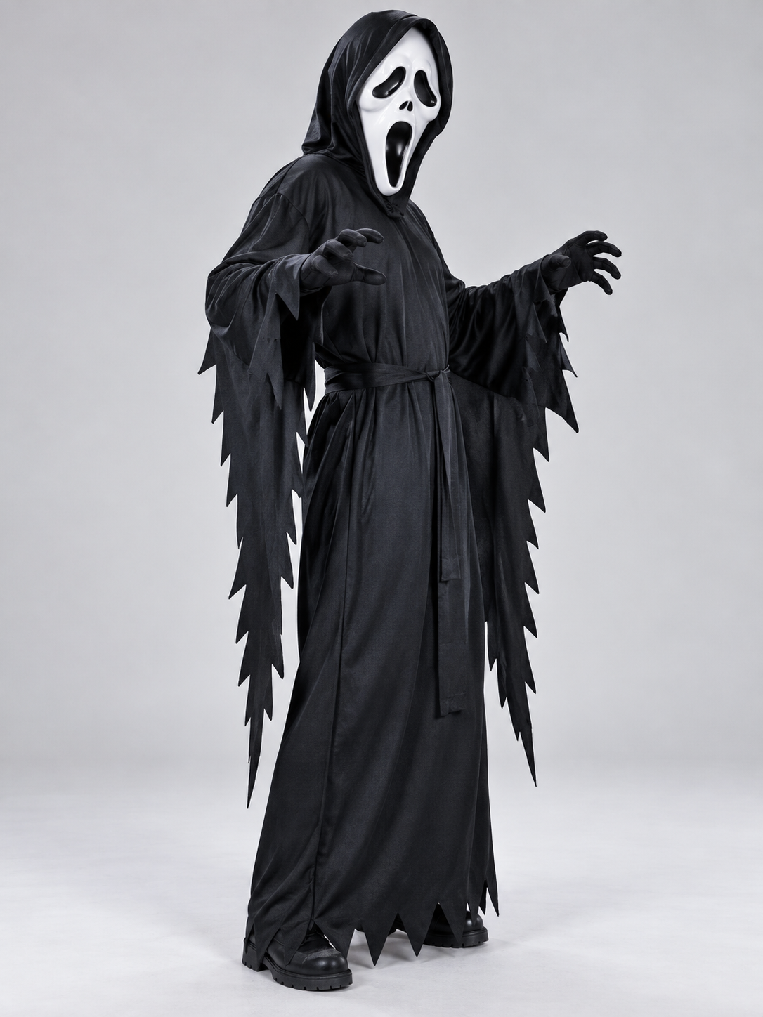 Ghost Halloween Costume: White Mask, Black Hooded Robe