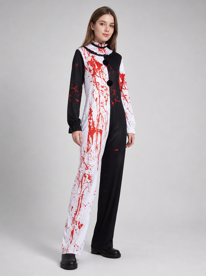Horror Clown Costume, Jumpsuit with Scarf