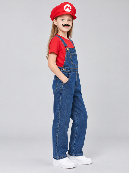 Children’s Mario Costume with Cap and Mustache side view