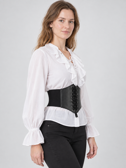 Black corset belt with lacing and zipper