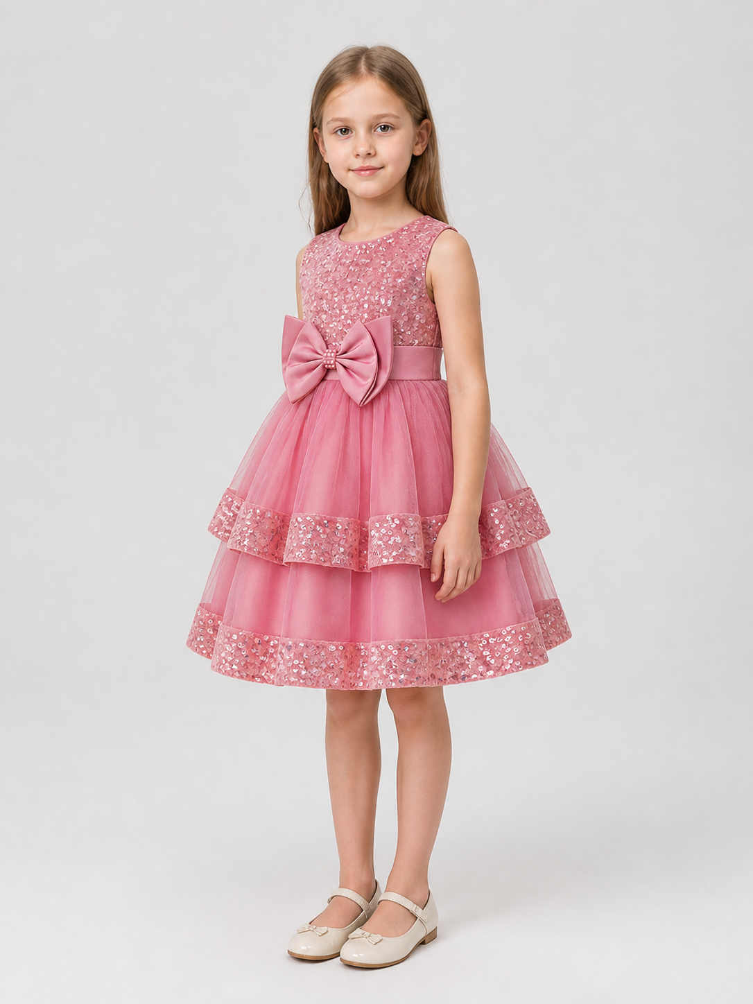 Sequined Princess Dress with Bow, Tulle Skirt side view