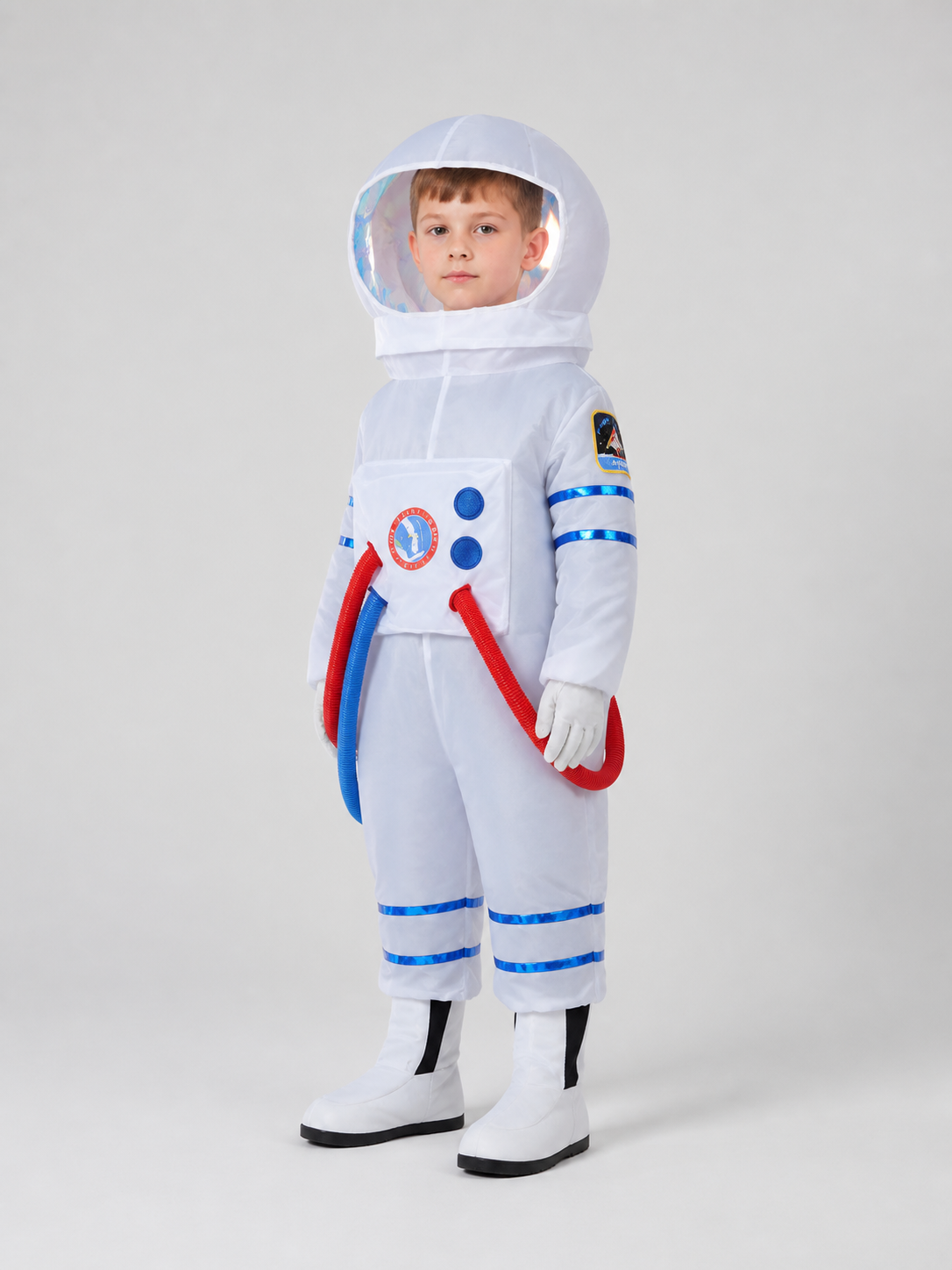 One-Piece Astronaut Costume with Clear Visor, White side view