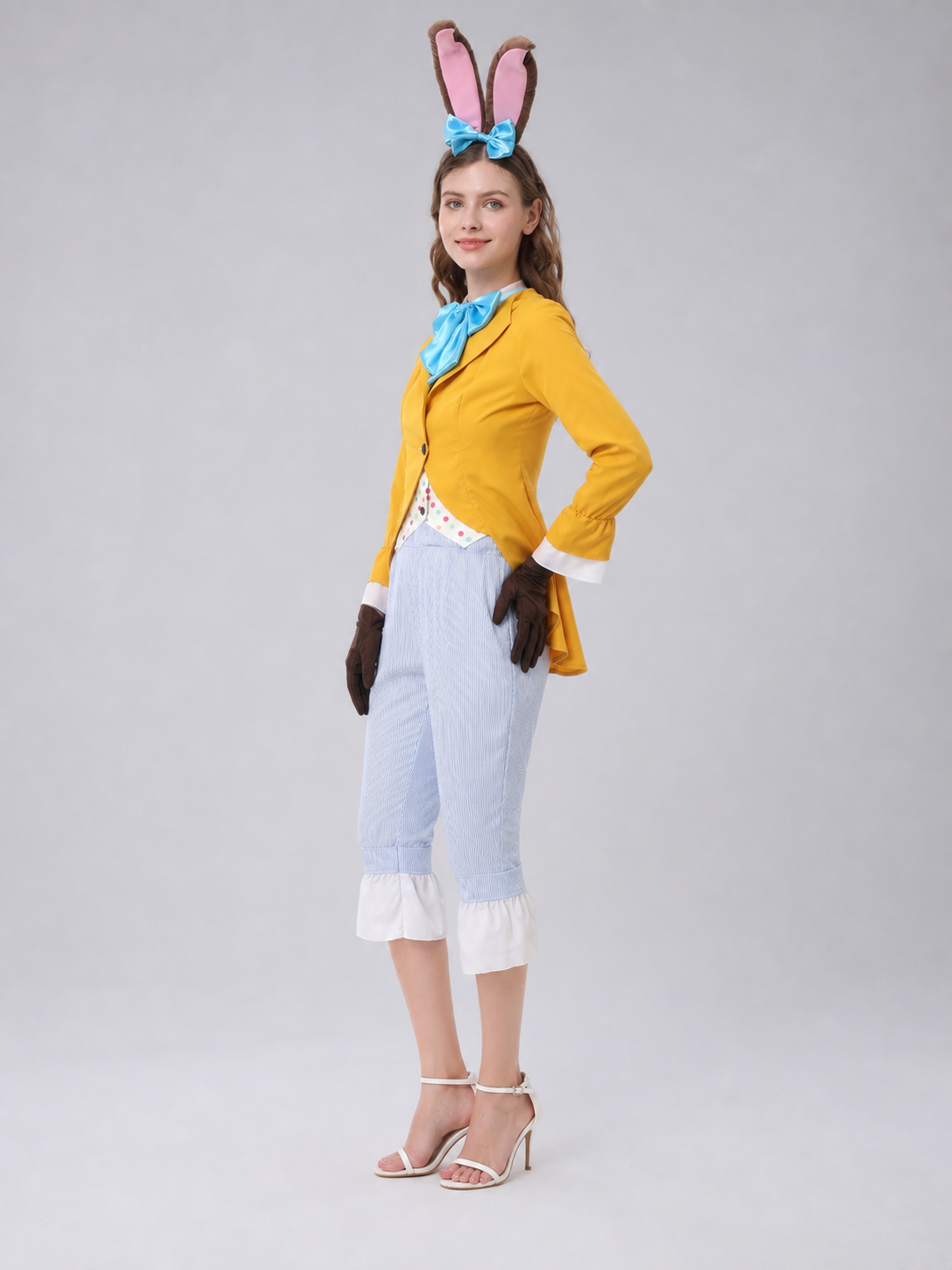Rabbit Costume for Cosplay with Ears and Blue Bow Tie