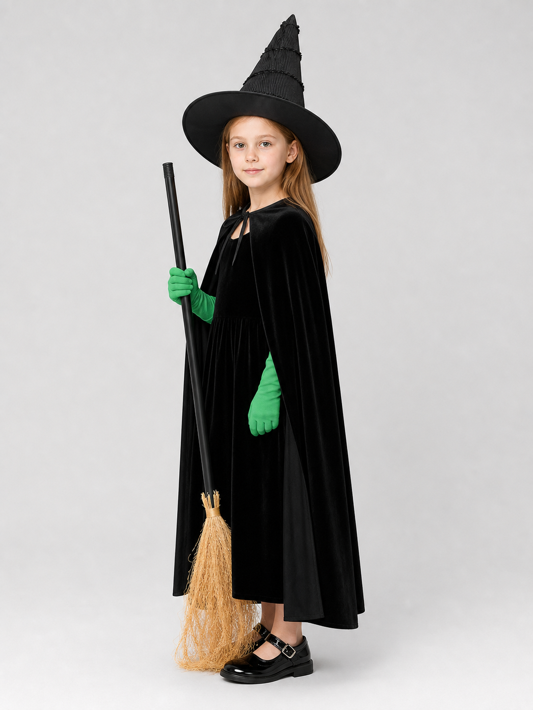 Black velvet witch costume set product view 22