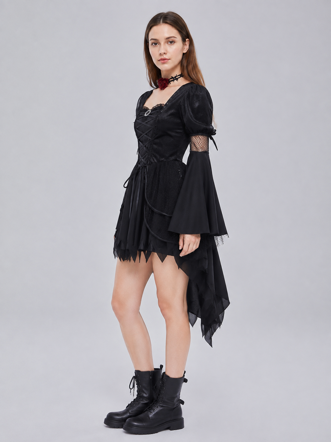 Gothic Carnival Dress with Choker side view