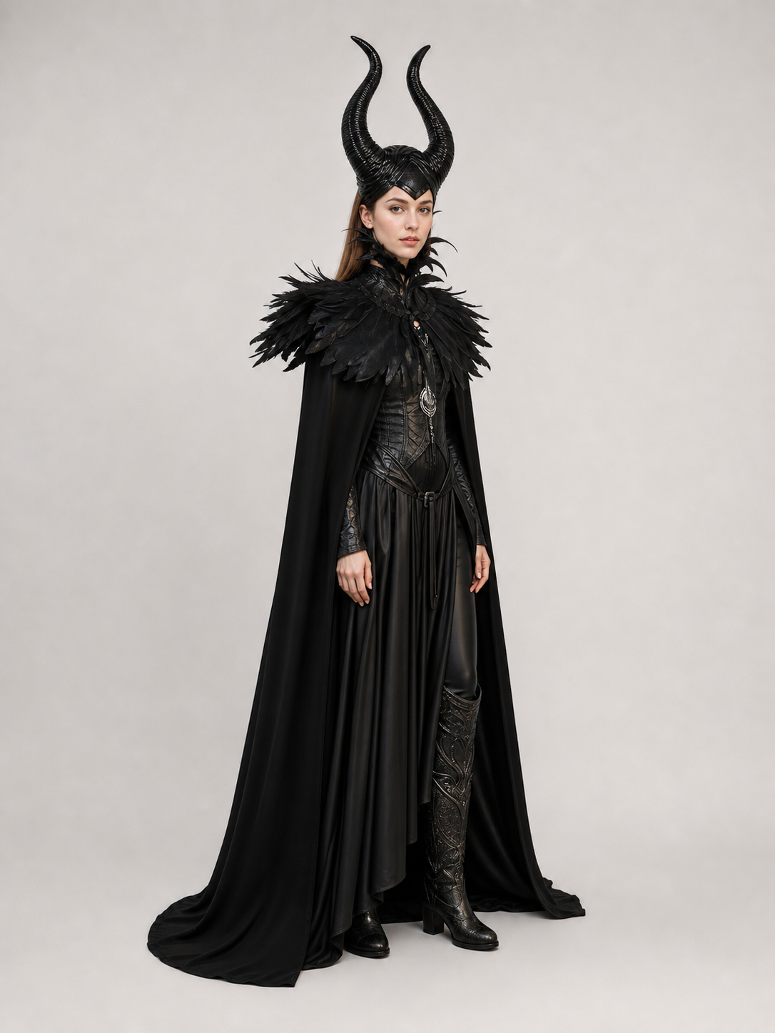 Gothic Black Two-Layer Collarless Cloak