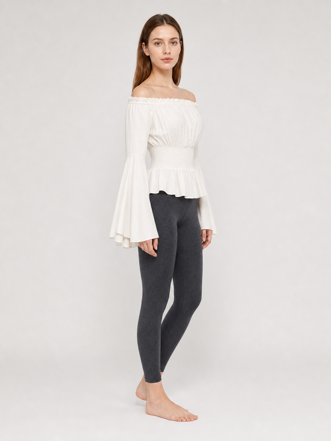 Off-the-Shoulder Blouse with Flared Sleeves
