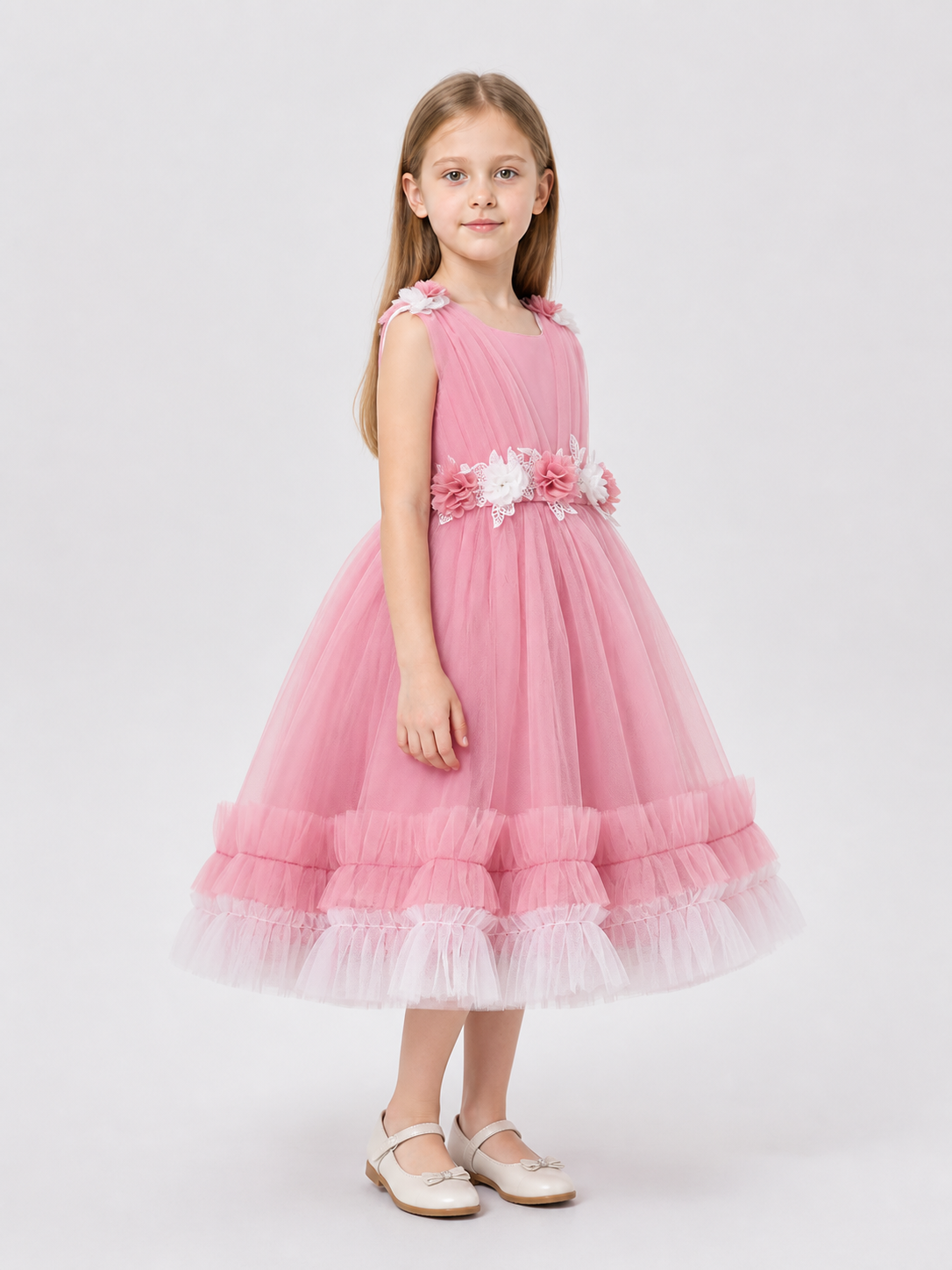 Festive Tulle Dress with Floral Decoration