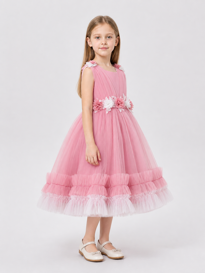 Festive Tulle Dress with Floral Decoration