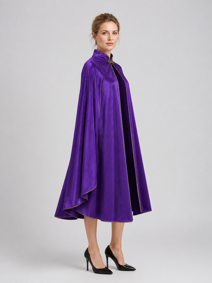 Velvet Cape with Stand Collar, Gold Trim side view