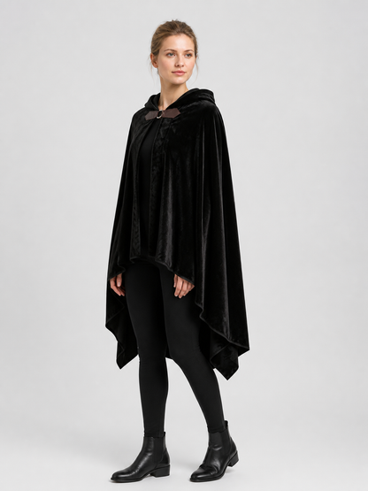 Hooded Cosplay Cloak, Longer in Back, with Bow side view