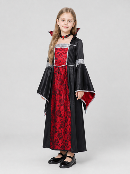 Children's Witch Vampire Costume, Red and Black with Silver side view