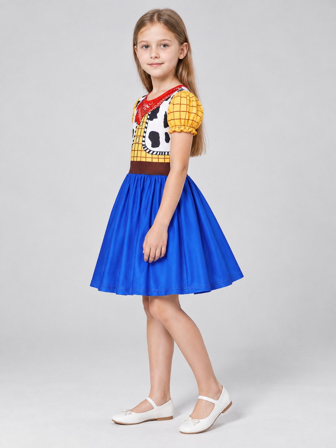 A-Line Girls' Dress with Cowboy Print