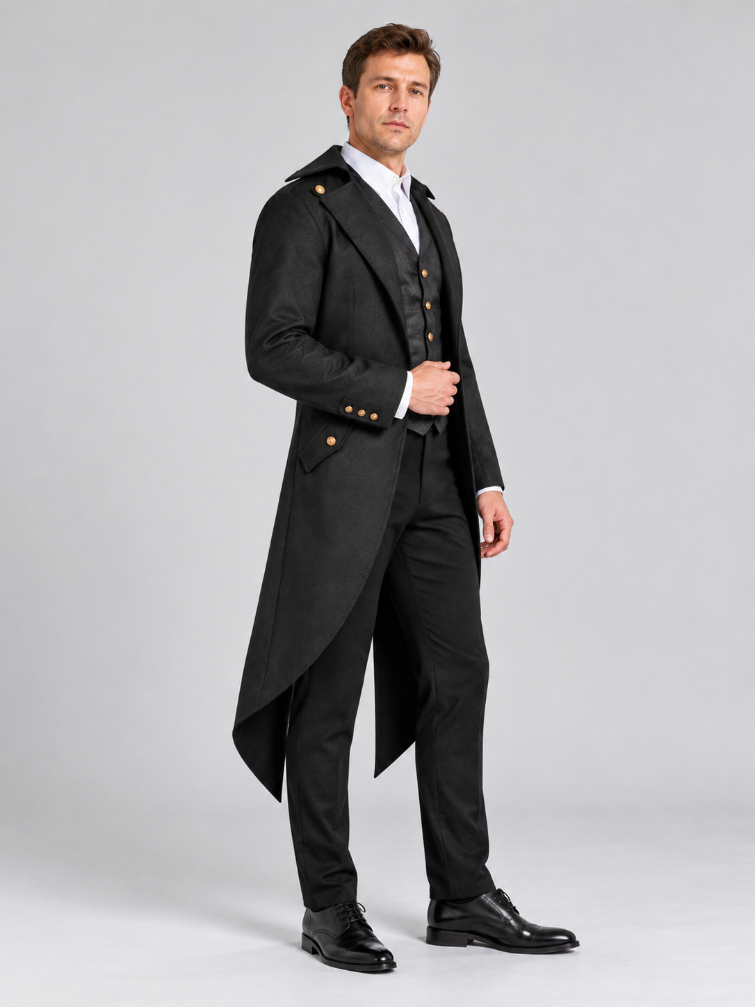 Black Long Tailcoat with Gold Buttons
