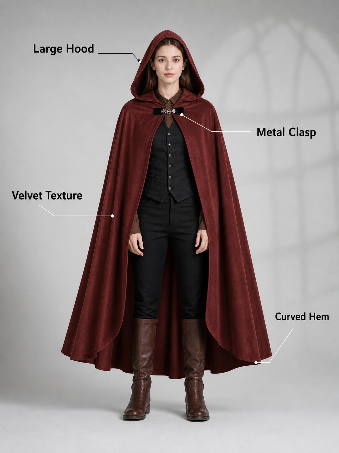 Burgundy Hooded Carnival Cloak for Cosplay