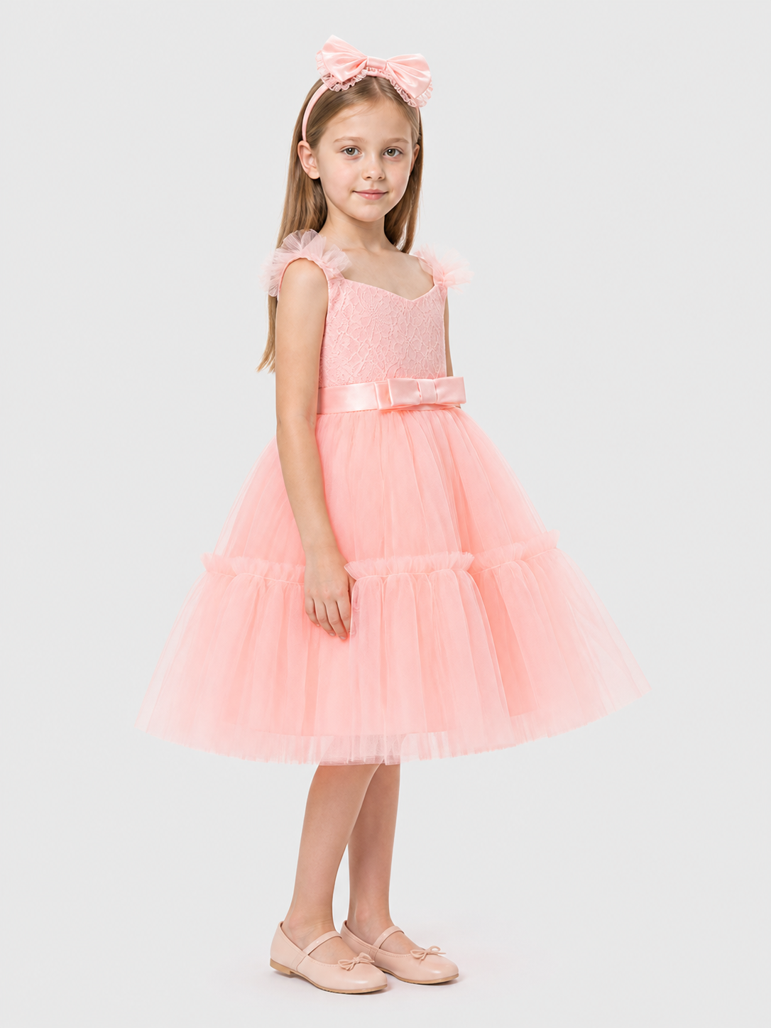 Children's Princess Dress with Full Skirt and Headband side view