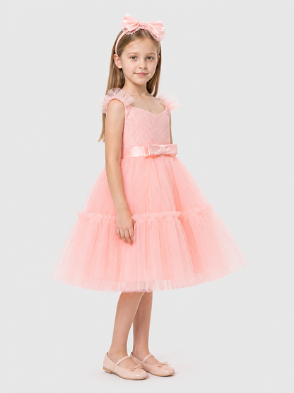 Children's Princess Dress with Full Skirt and Headband side view