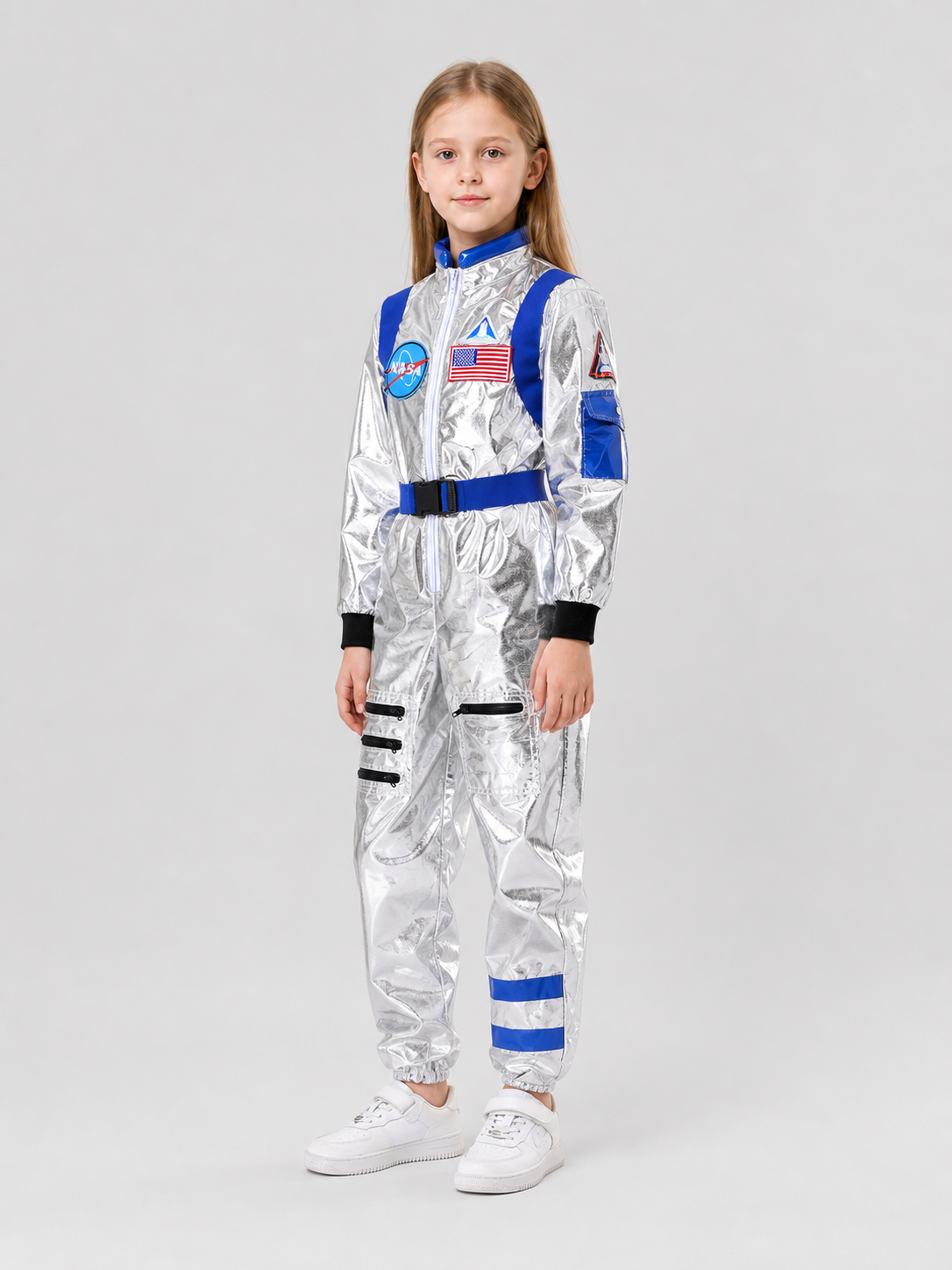 Silver-and-Blue Space Jumpsuit for Cosplay side view