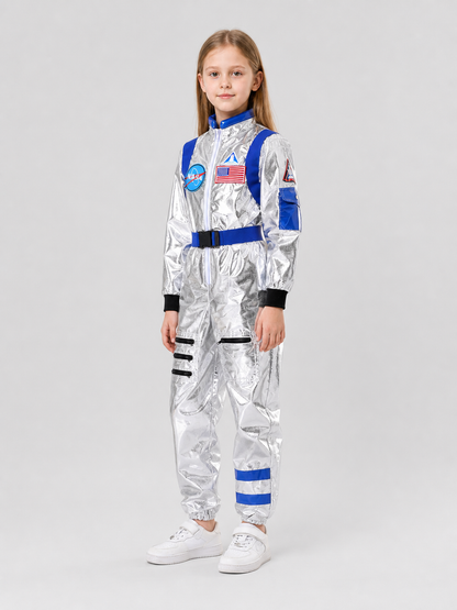 Silver-and-Blue Space Jumpsuit for Cosplay side view