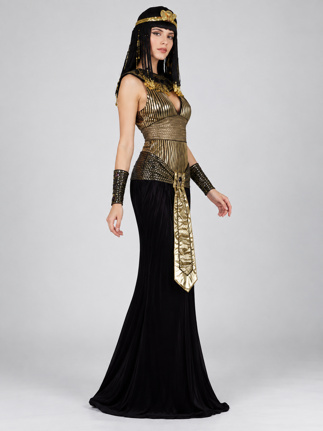 Black and Gold Egyptian-Style Carnival Costume side view