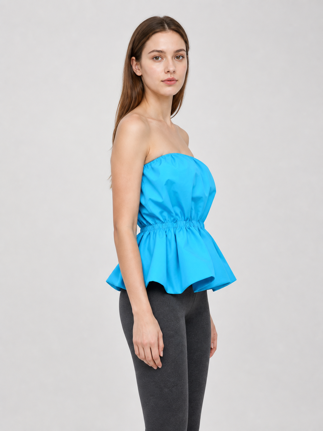 Strapless Dress with Scalloped Edge and Gathering