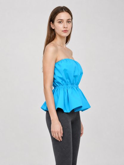 Strapless Dress with Scalloped Edge and Gathering