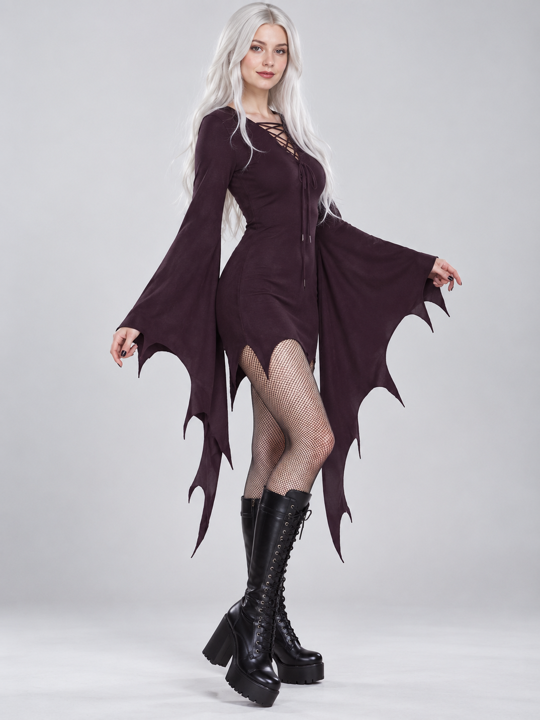 Short dark purple cosplay dress, jagged hem