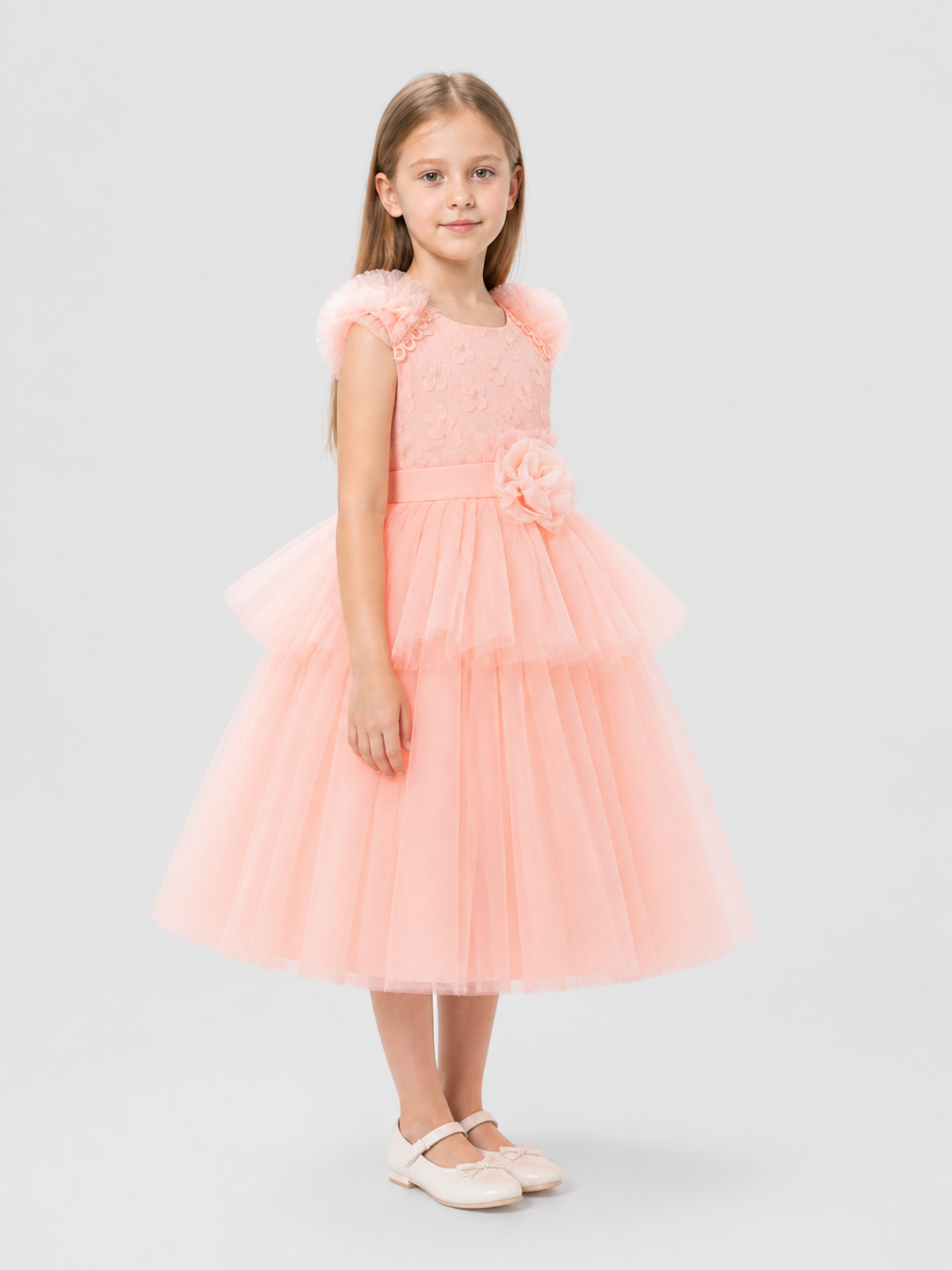 Dressy Dress with a Full Tulle Skirt and Rose side view